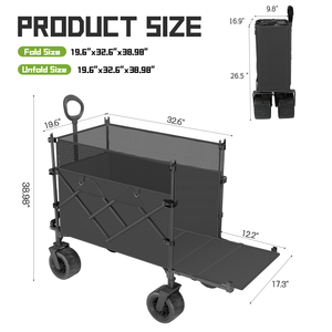 <span class=keywords><strong>Chariot</strong></span> <span class=keywords><strong>de</strong></span> <span class=keywords><strong>plage</strong></span> <span class=keywords><strong>pliable</strong></span> électrique avec roues gonflables, <span class=keywords><strong>chariot</strong></span> <span class=keywords><strong>de</strong></span> courses personnalisable OEM, quatre roues en acier au carbone noir 83x50x83cm - Product Image 2