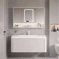 Meuble de salle de bain XINGRUO au design moderne et luxueux, armoire sur mesure en bois de caoutchouc avec vasque en pierre frittée et miroir intelligent