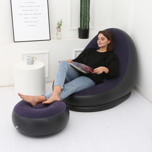 PVC Inflatable Flocking <b>Sofa</b> 116*96*83 CM Footstool 61*31 CM Multiple Colors for Indoor and Outdoor <b>Camping</b> - Product Image 2