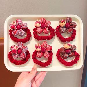 Best-selling new style red plaid flower hair <b>ring</b> children's autumn and winter head rope cute <b>cartoon</b> - Product Image 3