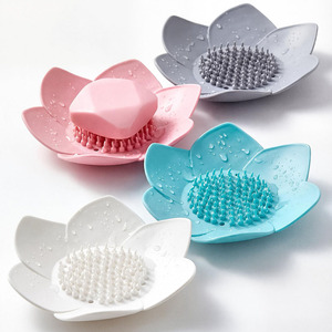 Bandeja de silicona antideslizante con forma de flor de loto para jabón de <span class=keywords><strong>ducha</strong></span>, soporte de jabón con drenaje - Product Image 1