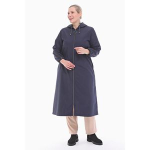 Manteau long à capuche bleu marine Vetre pour femme, grande taille 40-50, veste de pluie entièrement zippée, imperméable, 120 cm, style décontracté - Product Image 4