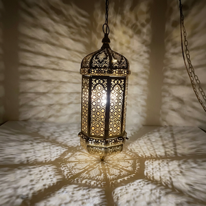 <b>Moroccan</b> Metal Lantern Handmade Cutout Hanging Candle Holder <b>Decorative</b> Lamp for Home Wedding Festival - Product Image 1