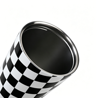 Bouteille d'eau isotherme en acier inoxydable, motif damier noir et blanc, avec paille rabattable et poignée, anti-fuite, vente en gros/sur mesure
