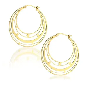 Stainless steel multi layer gold plated girls daily wear earrings stars and moon planet galaxy design ear hoops jewelry