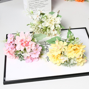 Fleurs artificielles de dahlia Lichao en soie, réalistes, pour mariage, décoration de la maison, bouquet orange, jaune, rose, champagne, blanc - Product Image 5