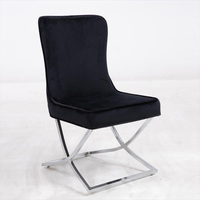 Chaises en métal argenté pour salle à manger, chaises pour événements, chaises de restaurant modernes en velours, chaise de salle à manger noire de luxe