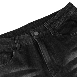 TOPSHOW GARMENT Jean large noir délavé pour homme, coupe droite, style baggy, avec détails effet usé - Product Image 3