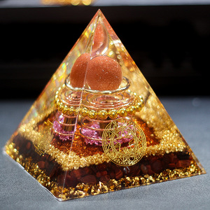 Adorno Piramidal de Cristal con Piedras, Ojo de Tigre Rojo, Resina Epoxi de Vidrio Azul, Decoración para el Hogar, Oficina, Colección de Regalos - Product Image 3
