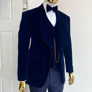 Hải Quân Người Đàn Ông Của Phù Hợp Với <span class=keywords><strong>3</strong></span> Mảnh Nhung Đám Cưới Tuxedo Cho Chú Rể Mỏng Phù Hợp Với Nam Giới Thời Trang Áo Khoác Với Hoa Quần Áo Ghi Lê - Product Image 2