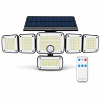 Lampe murale solaire à 6 têtes, 370 LED, détecteur de mouvement extérieur, lumière de sécurité avec télécommande, étanche IP44