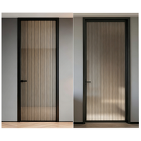 Porte à battant extérieure de luxe en alliage d'aluminium, cadre fin, coupe-vent, design mi-siècle, double battant, pour appartement et supermarché