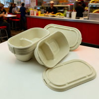 Boîtes d'emballage alimentaire modernes jetables et biodégradables en canne à sucre blanche 2026, 28 oz, pour restaurants et plats à emporter, impression personnalisée