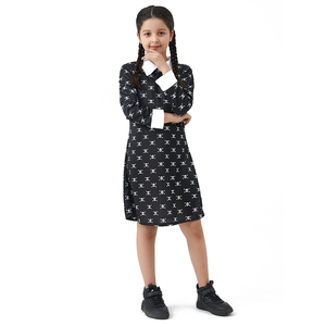 XJ <span class=keywords><strong>Adams</strong></span> <span class=keywords><strong>Family</strong></span> Wednesday Stage Performance Abito da ballo stampato nero a maniche corte unisex per bambini 100% poliestere - Product Image 3