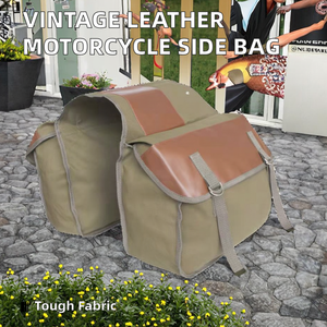 Sacoche latérale de moto en cuir vintage en toile de grande capacité avec techniques imprimées pour le rangement des vêtements - Product Image 2