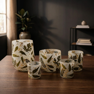 Porte-bougie en verre botanique fait main avec motif de feuilles, support rond pour la décoration de la maison, les anniversaires et les mariages - Product Image 2