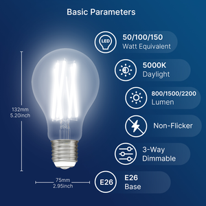 A23/A75 3 cách rõ ràng 5000K Edison <span class=keywords><strong>Led</strong></span> bóng đèn dây tóc E26 800LM/1500lm/2200lm 5W/9W/15W AC110V 220V <span class=keywords><strong>LED</strong></span> Bóng đèn không nhấp nháy - Product Image 2