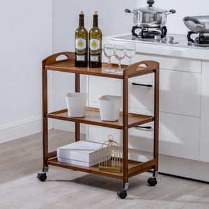 Chariot de cuisine en bambou à 3 niveaux avec roulettes, chariot de service alimentaire portable pour cuisine et bar - Product Image 1