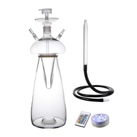 Ensemble complet de chicha en verre transparent avec lumière LED RGB et télécommande, kit complet de chicha en verre à double embouchure