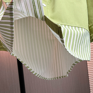 Conjunto de ropa para niño grande 2025, camisa informal de manga larga de retazos a rayas verdes para otoño - Product Image 4