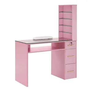 High Quality Beauty Nail Tables Drawers Shelves Glass Customized Salon Furniture Makeup Dressing Station Nail Manicure Table