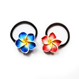 Filles dame épais noir élastique en caoutchouc bandes de cheveux <span class=keywords><strong>argile</strong></span> fleur hawaïenne frangipanier Plumeria Boho cheveux cravates pour cheveux - Product Image 4