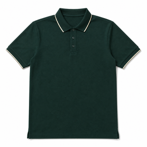 เสื้อโปโลผู้ชายสีเขียวเข้ม ผ้าคอตตอนปิเก้ แขนสั้น สีพื้น ลำลอง ผ้าถัก ยับยาก ทรงปกติ - Product Image 1