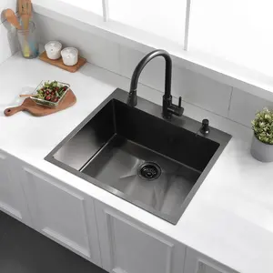 Nano nero Topmount lavello da cucina a goccia nera nel lavello della cucina, Luckyhorse 16 Gauge in acciaio inox con 2 fori moderni 3 anni