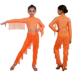 Traje de Baile Latino para Niñas de 6 a 16 Años, Top Corto con Pantalones con Flecos en Capas para Actuaciones en Escenario, Clases, Fiestas, Disfraces de Baile Latino - Product Image 2