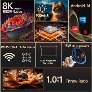 Proyector Inteligente Android 14 para el Hogar, 1080P, HY350, 900 ANSI, Corrección Trapezoidal Automática, Reconocimiento de Pantalla, Control Remoto IR, WiFi 6, Tiro Corto - Product Image 6