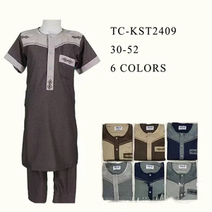 Thobe Árabe Bordado en Algodón CCY para Niño, Mangas Cortas, Ropa Musulmana Islámica, Thobes Marroquíes, Abaya con Bolsillo - Product Image 2
