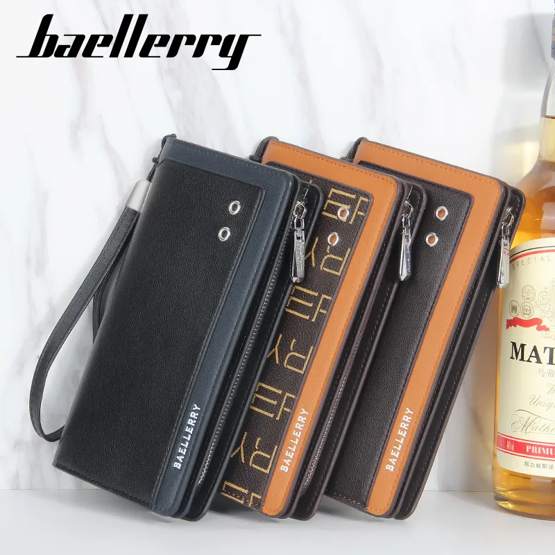 2022 baellerry mans wallet business leather letter clutch wallet long zipper cell phone purse rfid blocking wallets for men