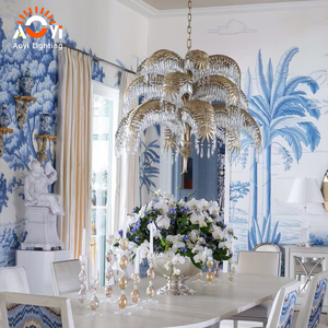 <span class=keywords><strong>Lustre</strong></span> LED vintage en cristal doré en forme de <span class=keywords><strong>palmier</strong></span> avec frondes étagées et prismes en cascade, garantie 5 ans pour hall d'hôtel de prestige - Product Image 5