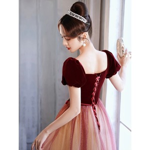 Evening Gown Women's Claret <b>A</b>-<b>Line</b> Sweetheart Neckline Tulle <b>Dress</b> With Contrast Color For Banquet Graduation Performance - Product Image 2