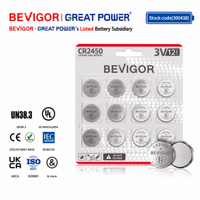 Batería de Botón de Litio Primaria BEVIGOR LiCoO2 CR2450 con Certificación CE, 3V 600mAh, para Juguetes y Electrodomésticos