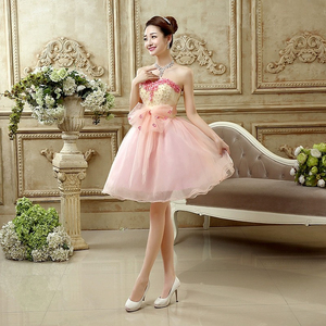 Robe de soirée longue rose sans bretelles, en laine, avec perles, taille naturelle, volants, respirante, dos lacé, longueur ras du sol - Product Image 5