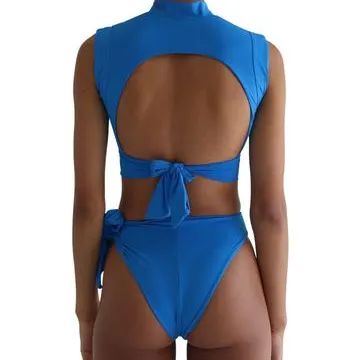 2020 Nieuwe Badpak Dames Sexy Badmode Custom Open Hot Sexy Bikini Blauw Banden Terug Badpak