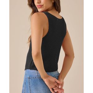 Gilet en crochet pour femme FOXA, col en V, sans manches, court, tricoté, couleur unie, style vintage, été 2025 - Product Image 4