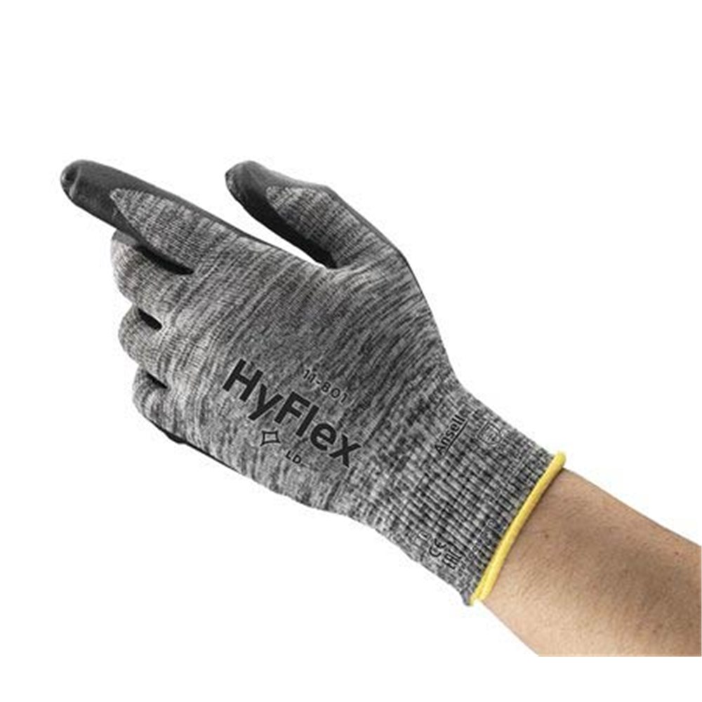 Нейлоновая перчатка Ansell HyFlex, 11-801, серое пенопластовое Нитриловое покрытие, 13 трикотажных манжетов, перчатки