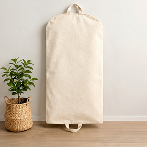 Custom logo Premium Tote Skirt Suit 100% Cotton Canvas Garment Bag Pockets Ribbon Handle Zipper Closure Foldable Reusable - Product Image 2
