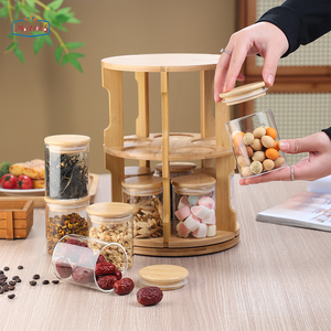 360&deg; <strong>Rotating</strong> <strong>Spice</strong> Bamboo Tabletop <strong>Rack</strong> With <strong>Spice</strong> Jar Set Household High Borosilicate Glass <strong>Rotating</strong> Containers Storage - Product Image 4