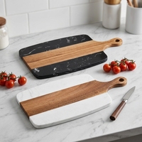 Planche à découper en bois d'acacia naturel et marbre, plateau de service multifonctionnel pour fromage et fruits