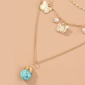 Collier ras de cou pour femme, bijoux plaqués or, cadeau de fête de mariage, pendentif <span class=keywords><strong>en</strong></span> forme de goutte d'eau, perle, plusieurs couches, papillon - Product Image 5