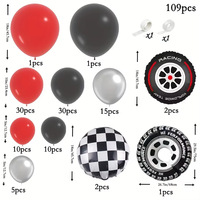 Kit de Décorations de Fête d'Anniversaire Thème Course Automobile en Gros – Ballons en Latex Rouge, Bleu, Noir, Arche et Bannière Joyeux Anniversaire Durables
