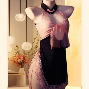 Modern Chinese Style Lingerie Women Sleeveless Chiffon Sleepwear Color-blocked Skirt Soft High-slit <b>Lounge</b> Wear 8152 - Product Image 1