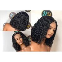 Perruques Courtes Bob Frisées Kinky en Cheveux Indiens Bruts, Sans Colle, avec Dentelle Frontale HD Complète, Cheveux Humains Naturels pour Femmes Noires