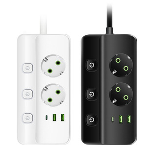 USB <strong>Smart</strong> Switch 10A ABS Power <strong>Strip</strong> 3 USB Ports 2 Outlets EU Standard Zero Live Wire Detection Independent Switch Control - Product Image 1