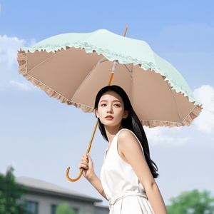 Parapluie <span class=keywords><strong>de</strong></span> soleil à bâton droit haut <span class=keywords><strong>de</strong></span> gamme à 8 côtes longue poignée couleur unie garniture <span class=keywords><strong>de</strong></span> dentelle décorative Protection UV parapluie <span class=keywords><strong>de</strong></span> <span class=keywords><strong>luxe</strong></span> pour les femmes - Product Image 1