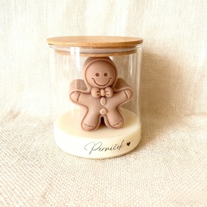 เทียนหอมรูปมนุษย์ขนมปังขิงสำหรับตกแต่งบ้านในเทศกาลคริสต์มาสวันหยุดฤดูหนาวเทียนไขถั่วเหลืองน่ารักพร้อมฝาไม้ไผ่ - Product Image 5