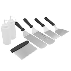 Ensemble d'outils de barbecue en acier inoxydable, 7 pièces, spatule, grattoir, outils de cuisson multifonctionnels pour la cuisine en plein air, outils de grillade Teppanyaki - Product Image 1